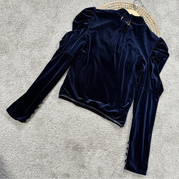 Misa Los Angles Dita Velvet Top Puffed Longsleeve Mock Neck Whimsigoth in Navy M - Picture 6 of 16
